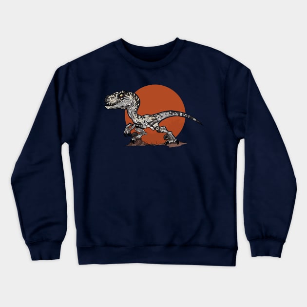 Metallic Fury: Velociraptor in the Jurassic Circle Crewneck Sweatshirt by WorldDinosaurs